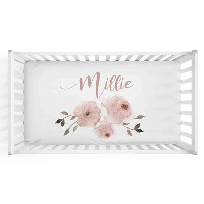 millie's pink floral personalized crib sheet 