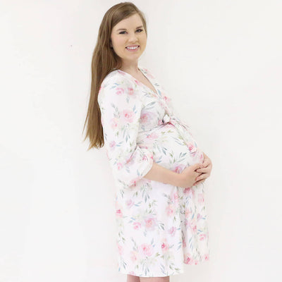 maternity robe pink floral 