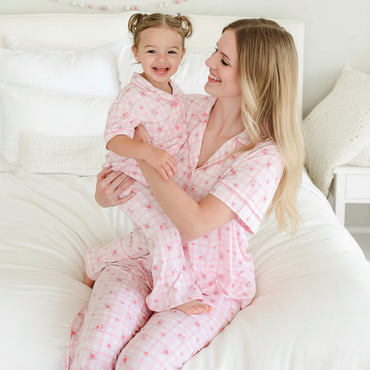 primrose plaid lounge sets for mom and daughter
