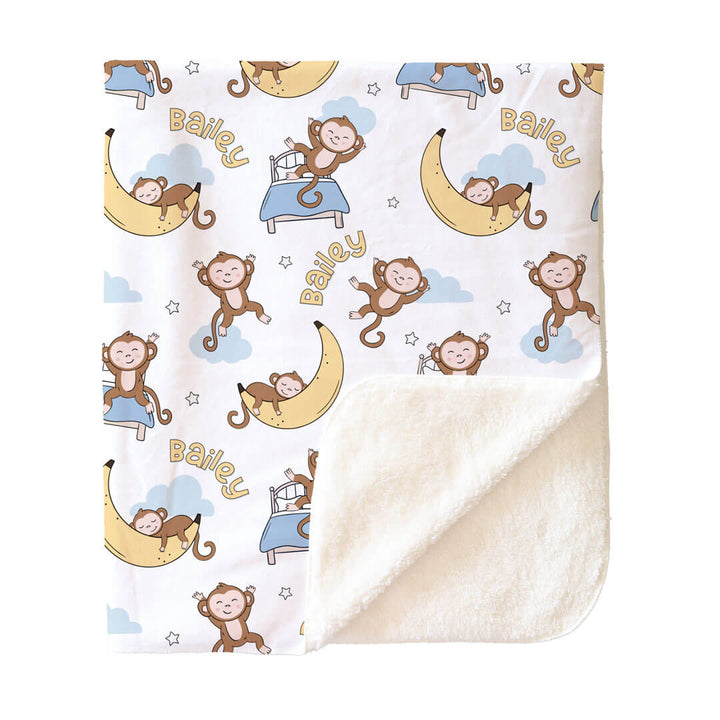 monkey see, monkey snooze personalized sherpa blanket for kids