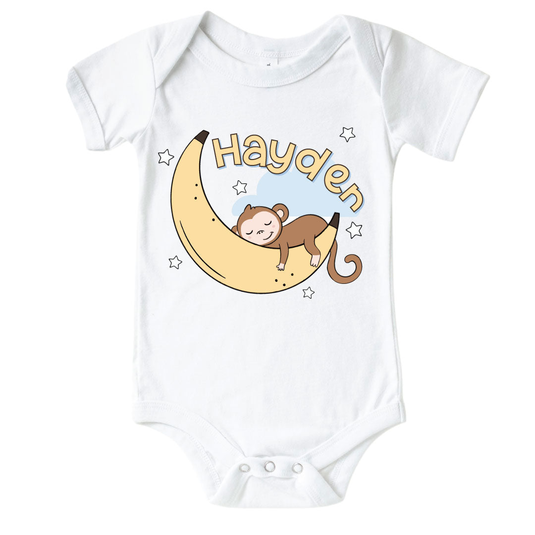 monkey see, monkey snooze personalized graphic bodysuit for babies 