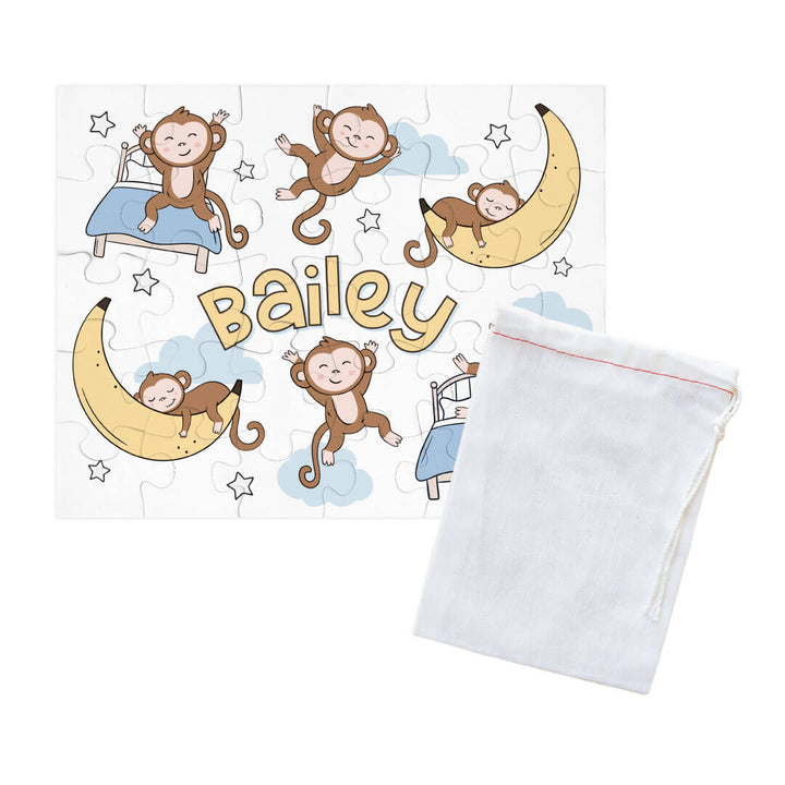sleeping monkey personalized puzzle for kids with drawstring bag 