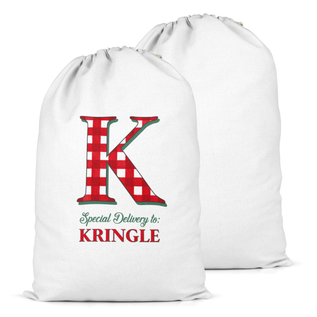 Personalized Santa Sacks | Plaid Monogram