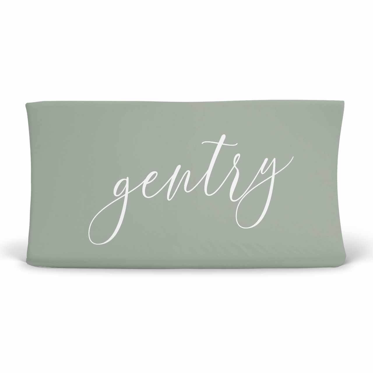 Personalized Sage Green Color Jersey Knit Changing Pad Cover in Script