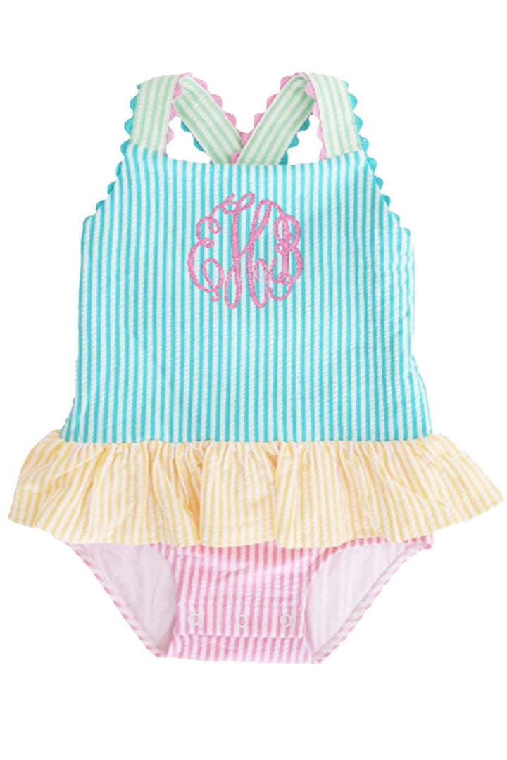 multicolor seersucker skirt monogram one piece 