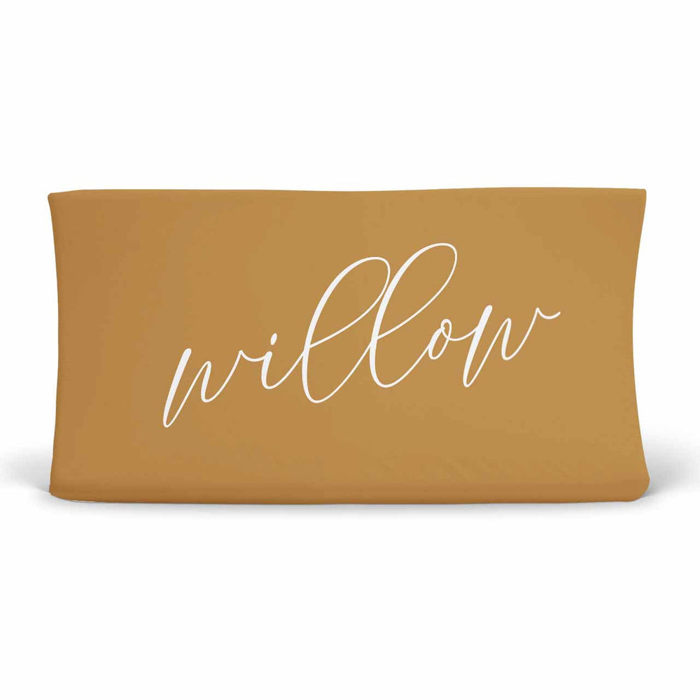 mustard script personalized changing pad cover 