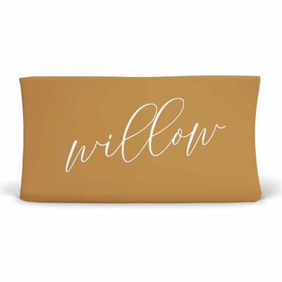 mustard script personalized changing pad cover 