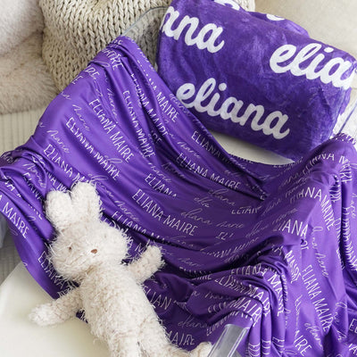 Personalized New York Violet Baby Name Swaddle Blanket - Block & Script