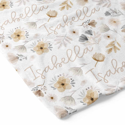 neutral floral personalized toddler blanket 