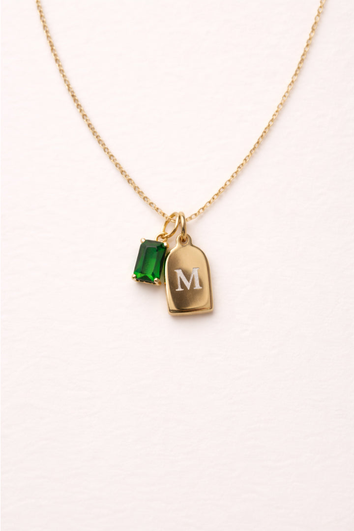 engraved tag necklace with birthstone