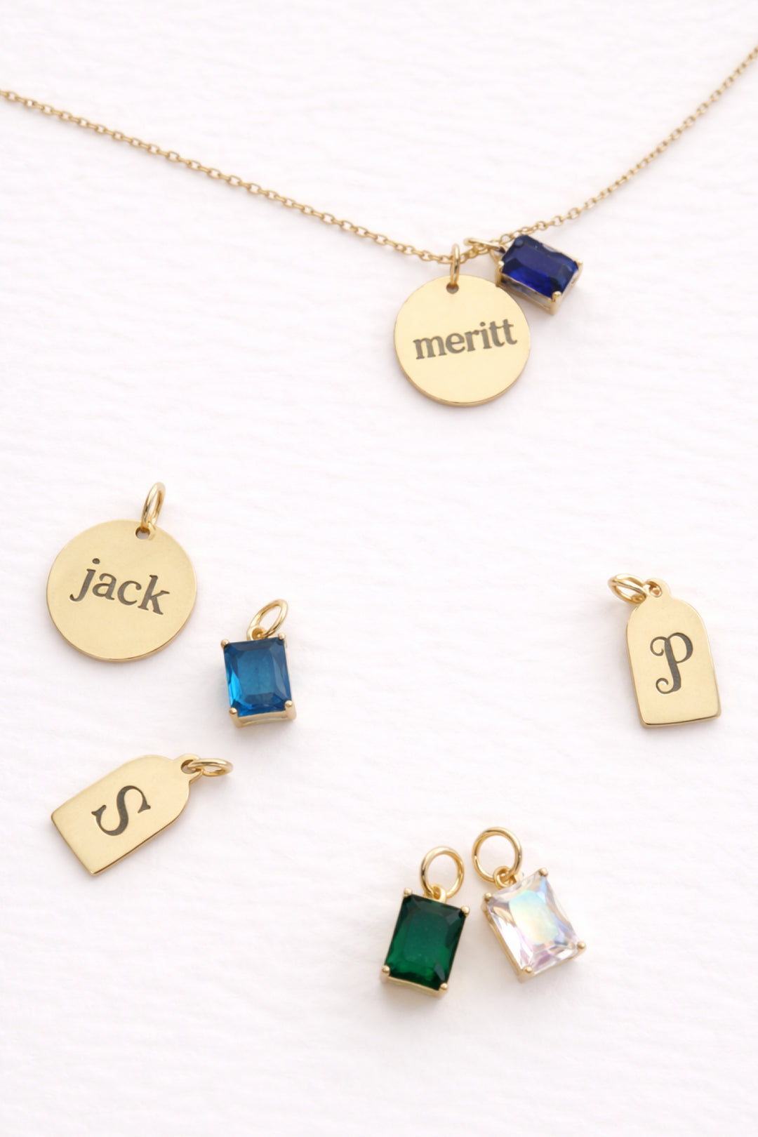 engraved tag necklace group with birthstones