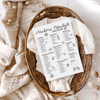 Newborn Essentials Checklist - Free Baby Shower Digital Download