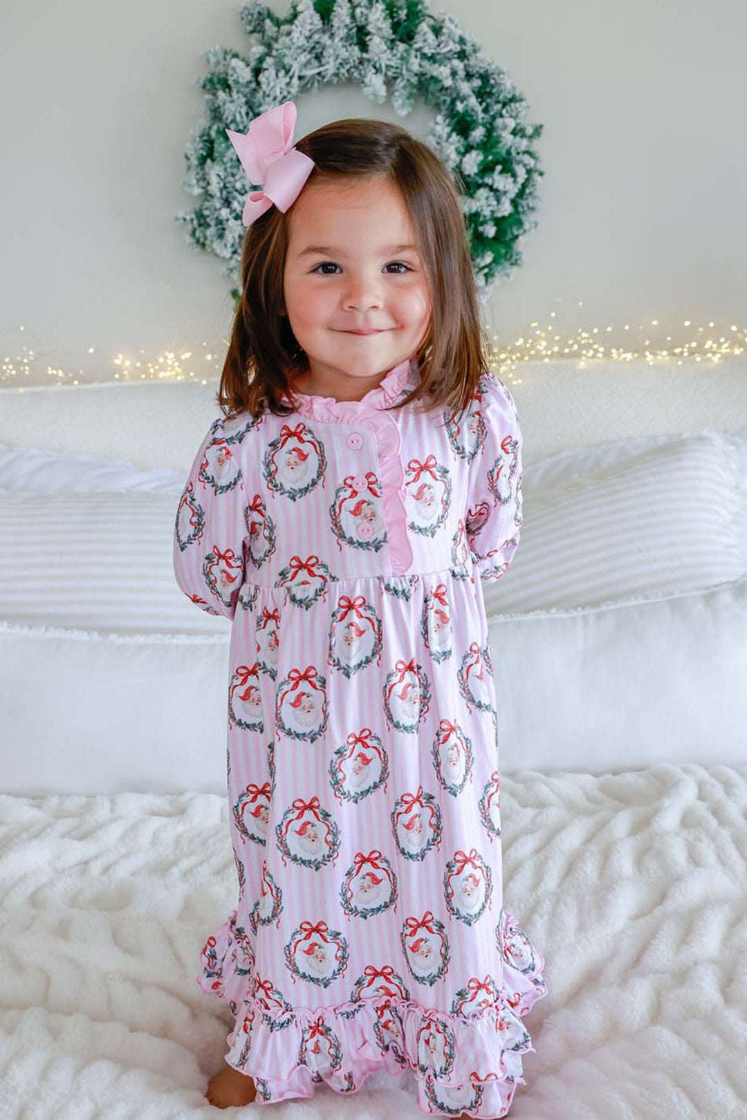 Girls' Long Sleeve Ruffle Christmas Nightgown | Jolly Wreaths