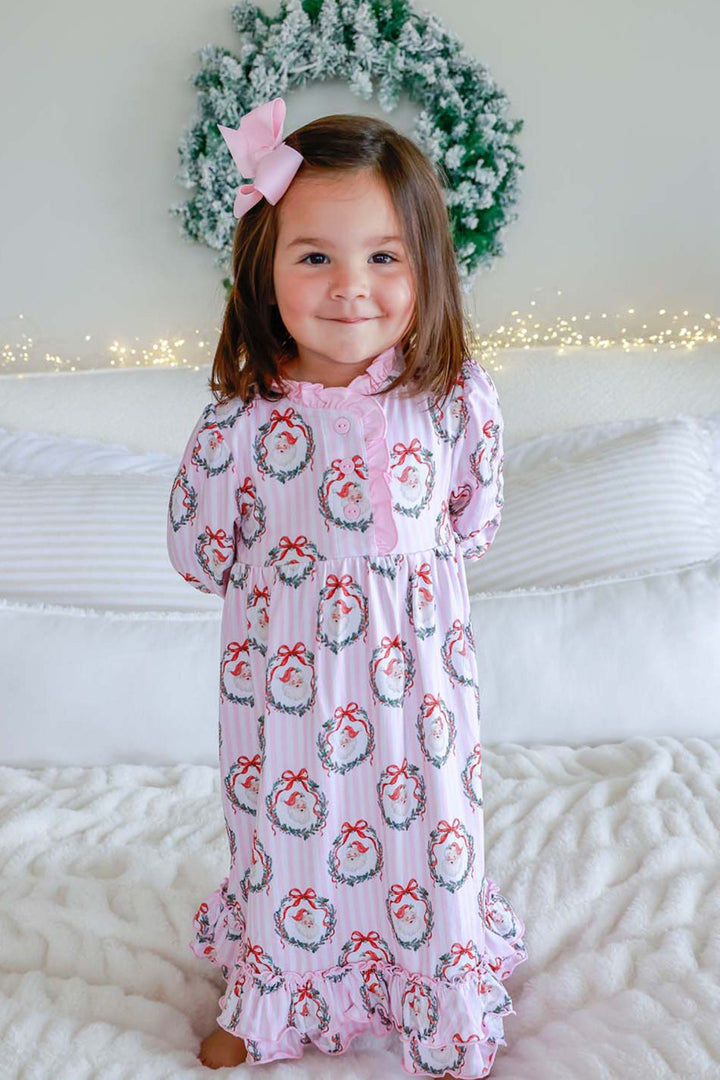 Girls' Long Sleeve Ruffle Christmas Nightgown | Jolly Wreaths