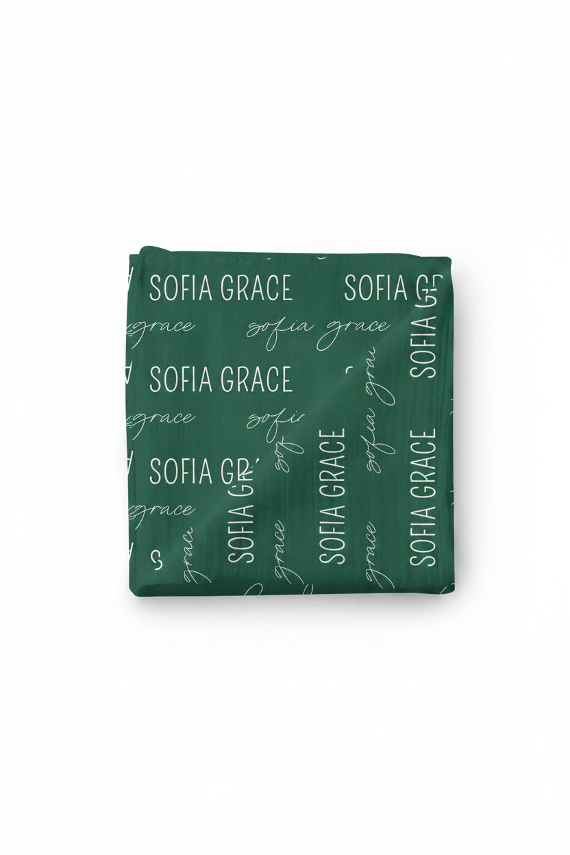 forest green personalized swaddle blanket 