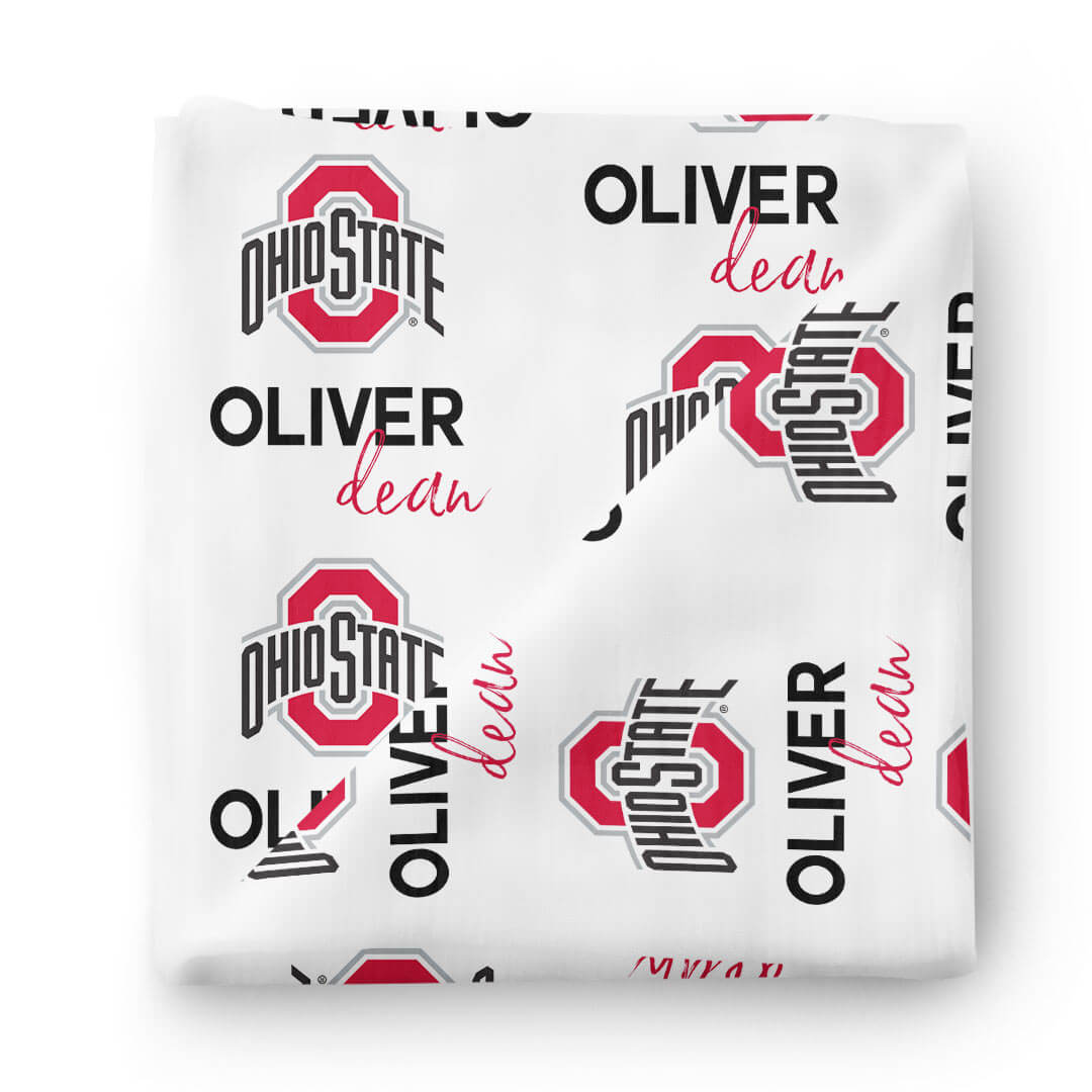 ohio state personalized swaddle blanket with name white 