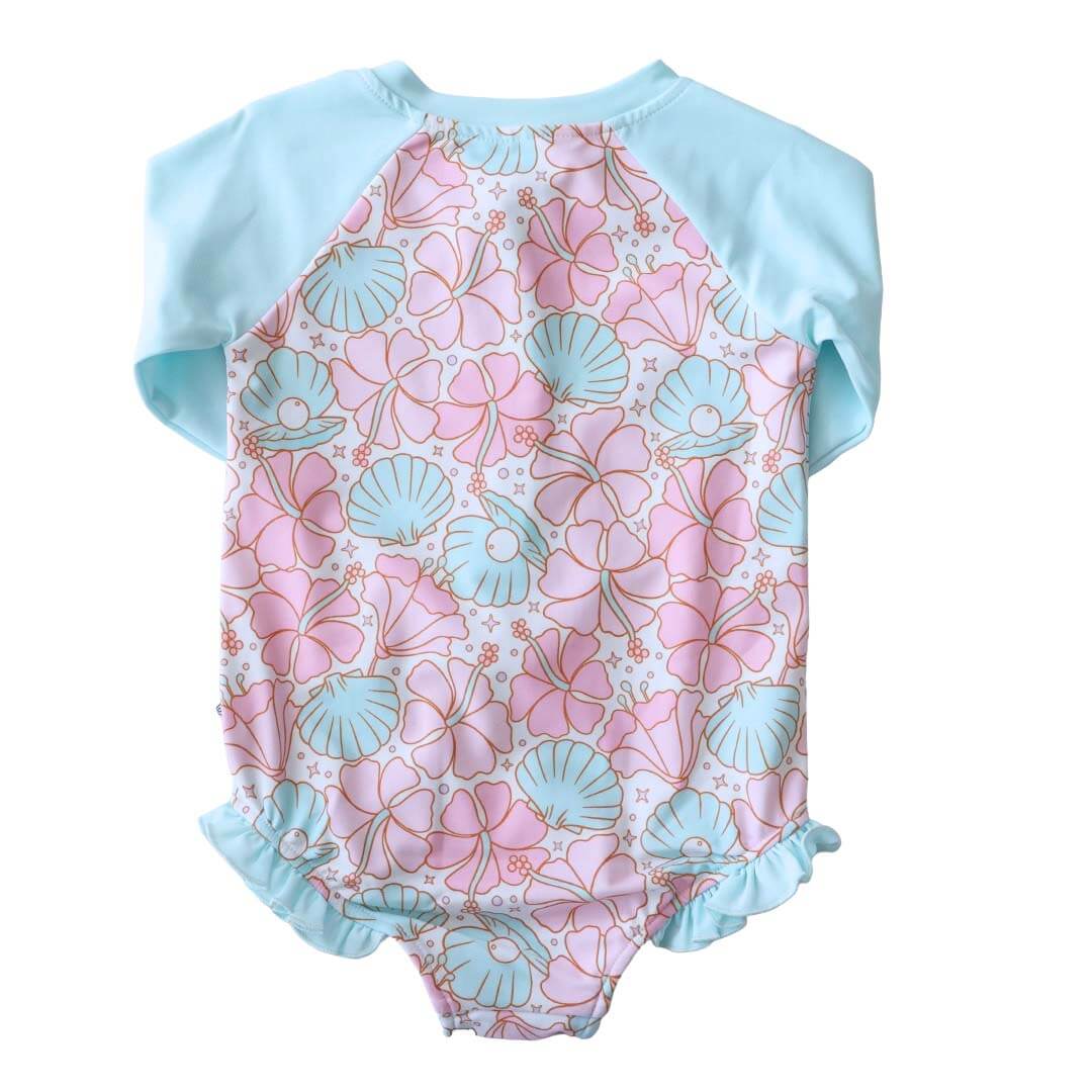 ocean pearl rash guard shirt with front zipper for babies clams and flowers