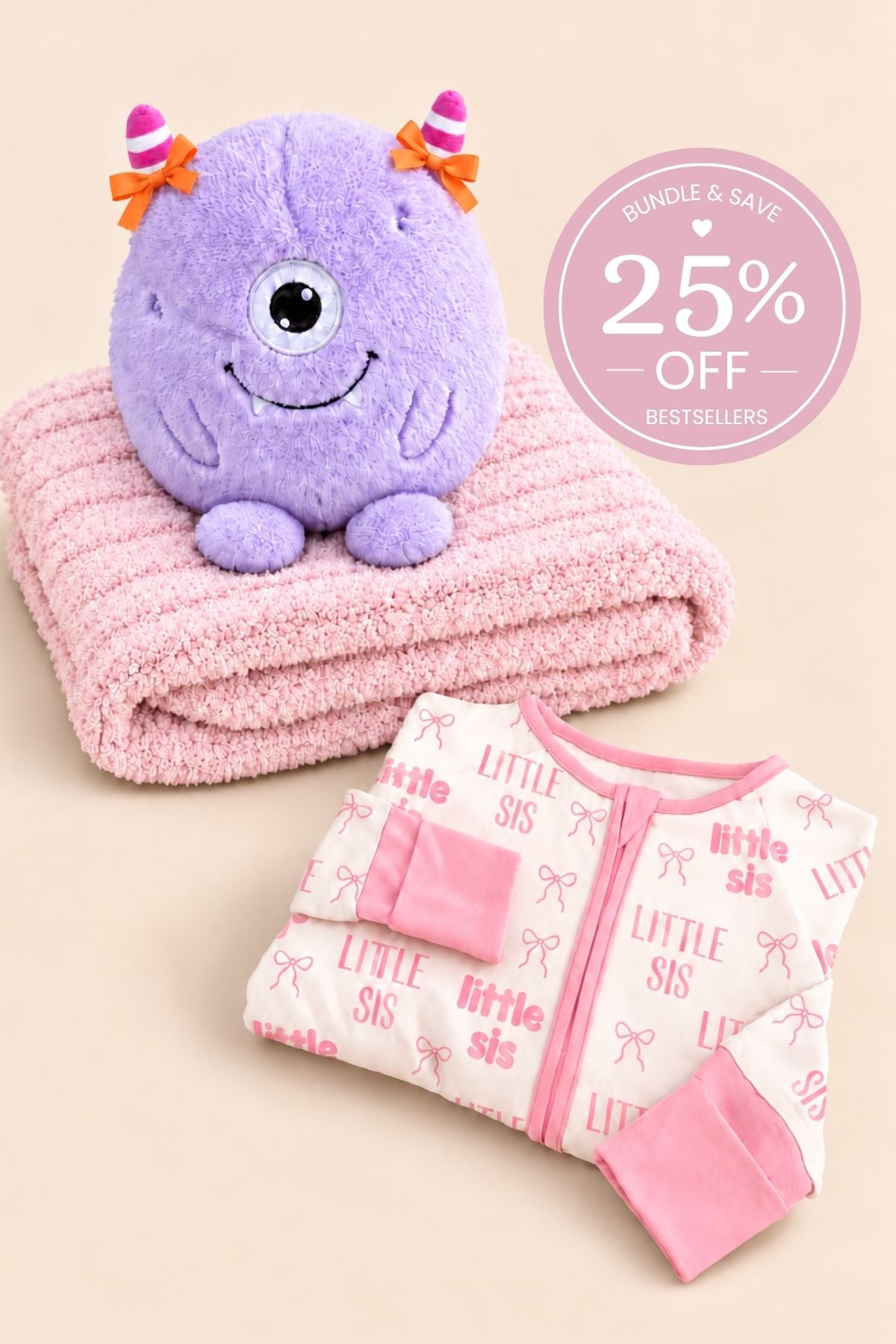 Officially Little Sis Zipper Romper Bundle