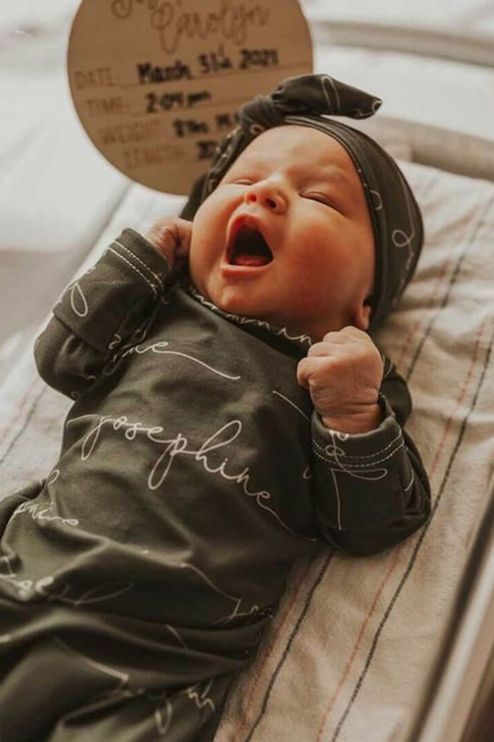 olive knot gown for newborn with name