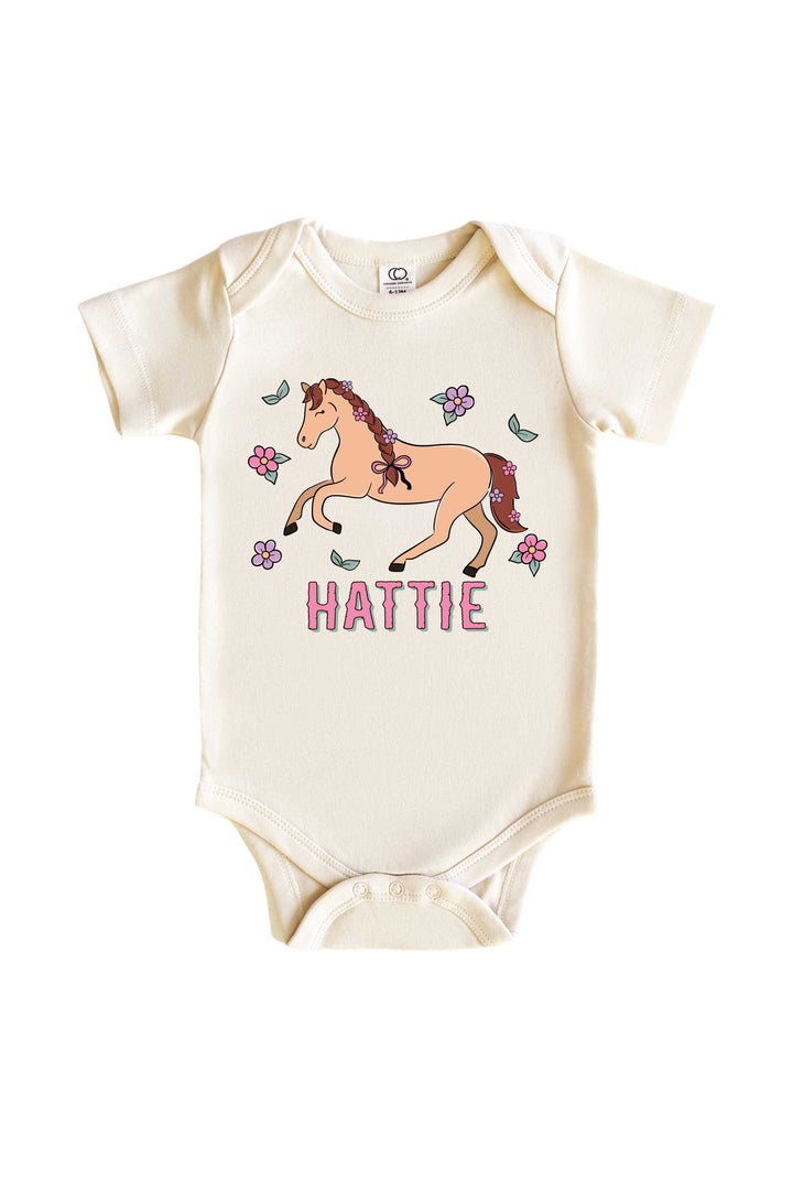 pony club pink personalized graphic bodysuit for girls