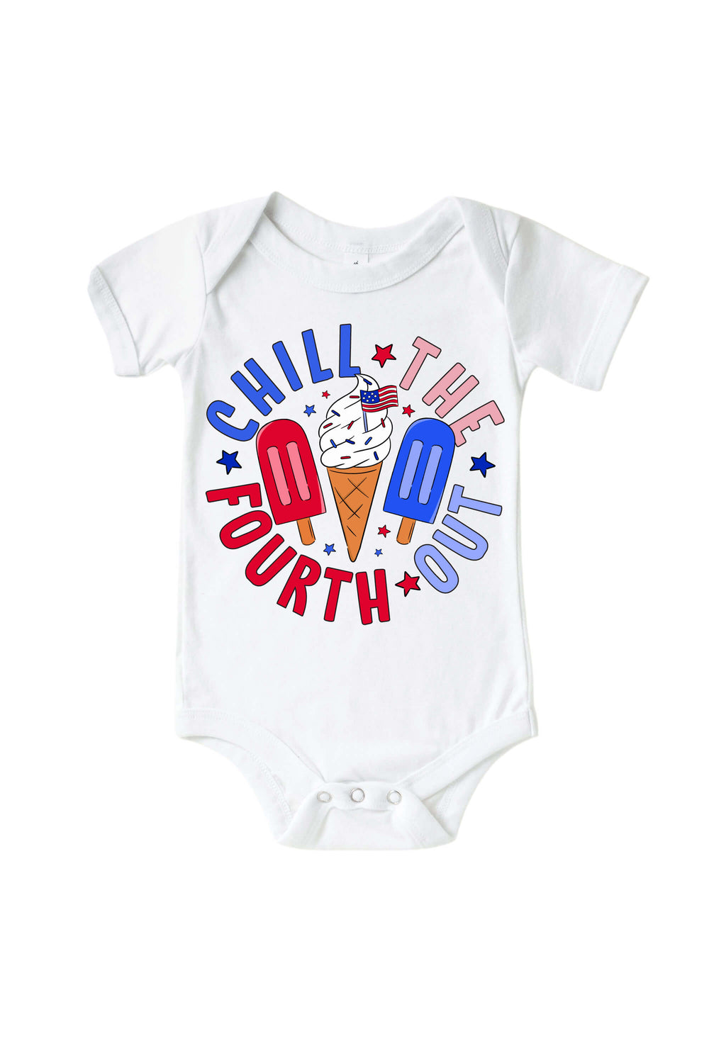 caden lane chill the fourth out baby bodysuit and kids tee in white - 4th of july graphic patriotic