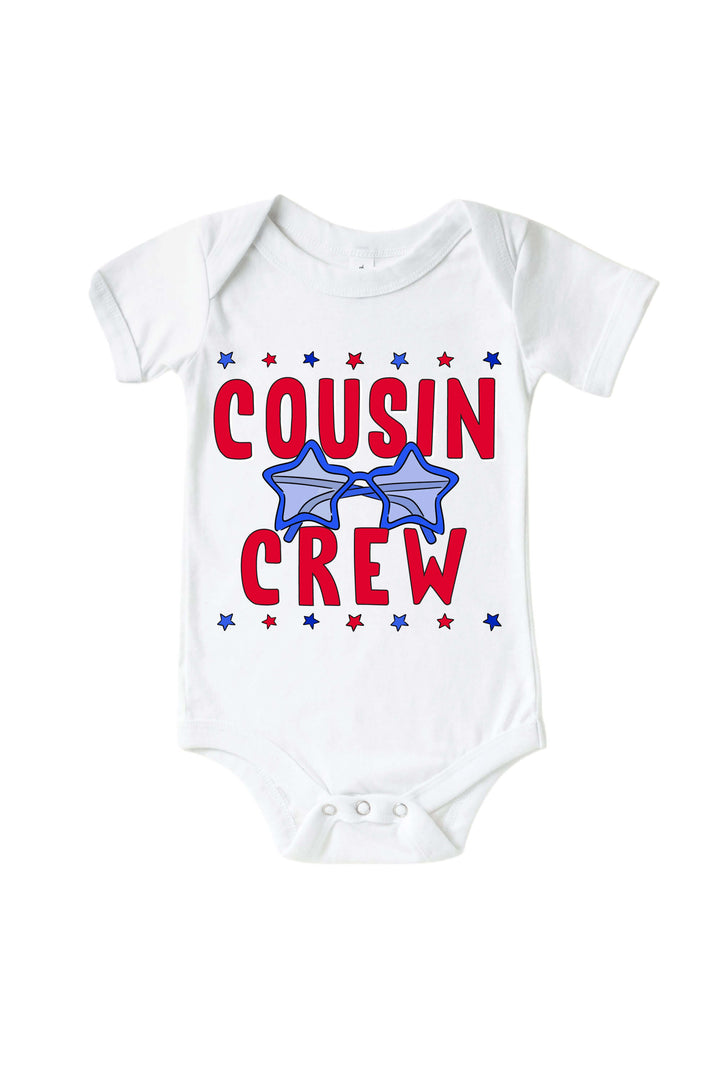 caden lane red and white cousin crew baby bodysuit and kids tee in white - 4th of july patriotic graphic