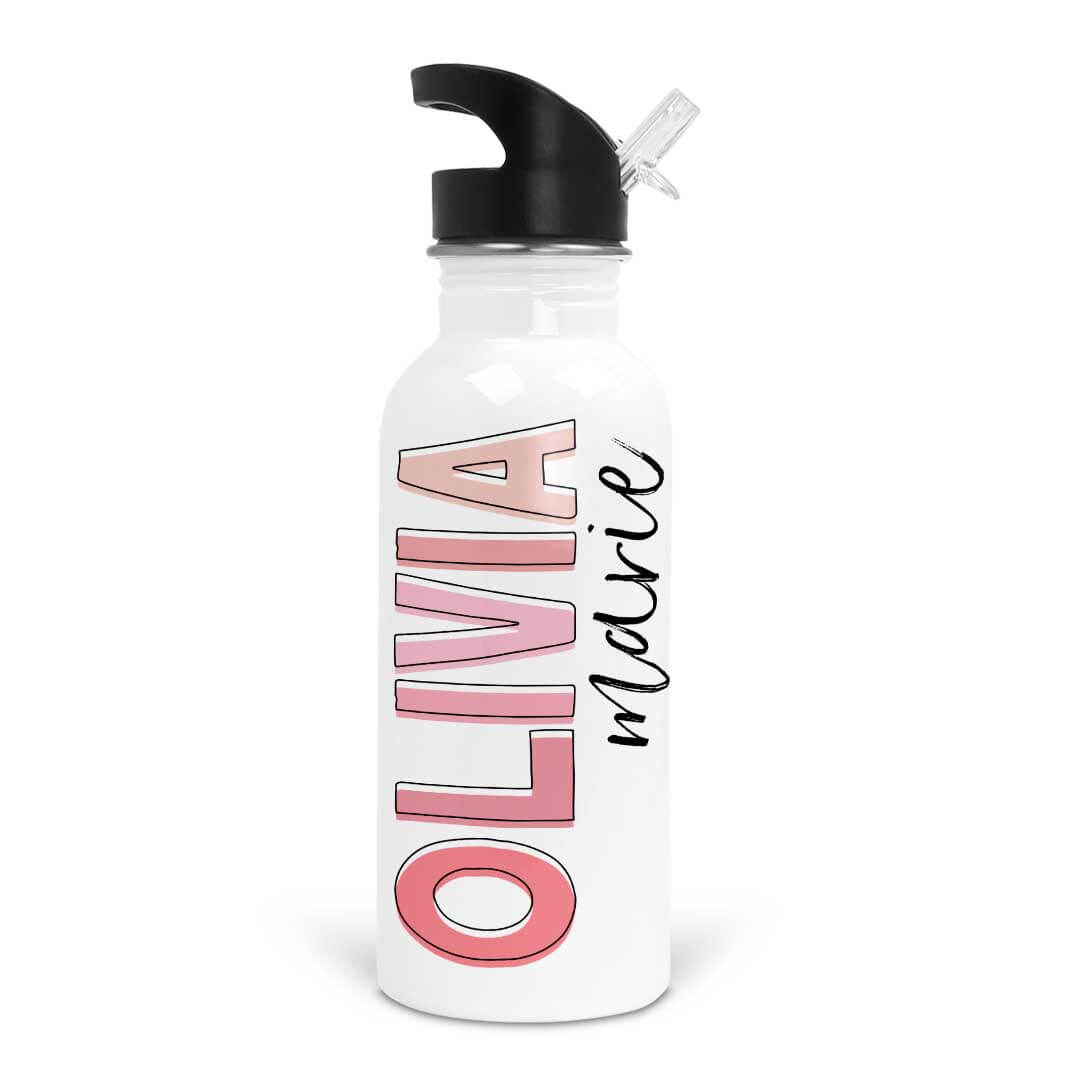 pink color block personalized water bottle 