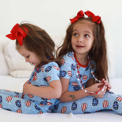 kids fourth of july pajamas with flag sunglasses 
