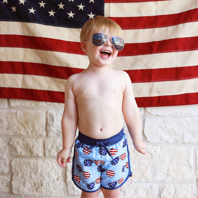 patriotic summer boy's swim trunks 