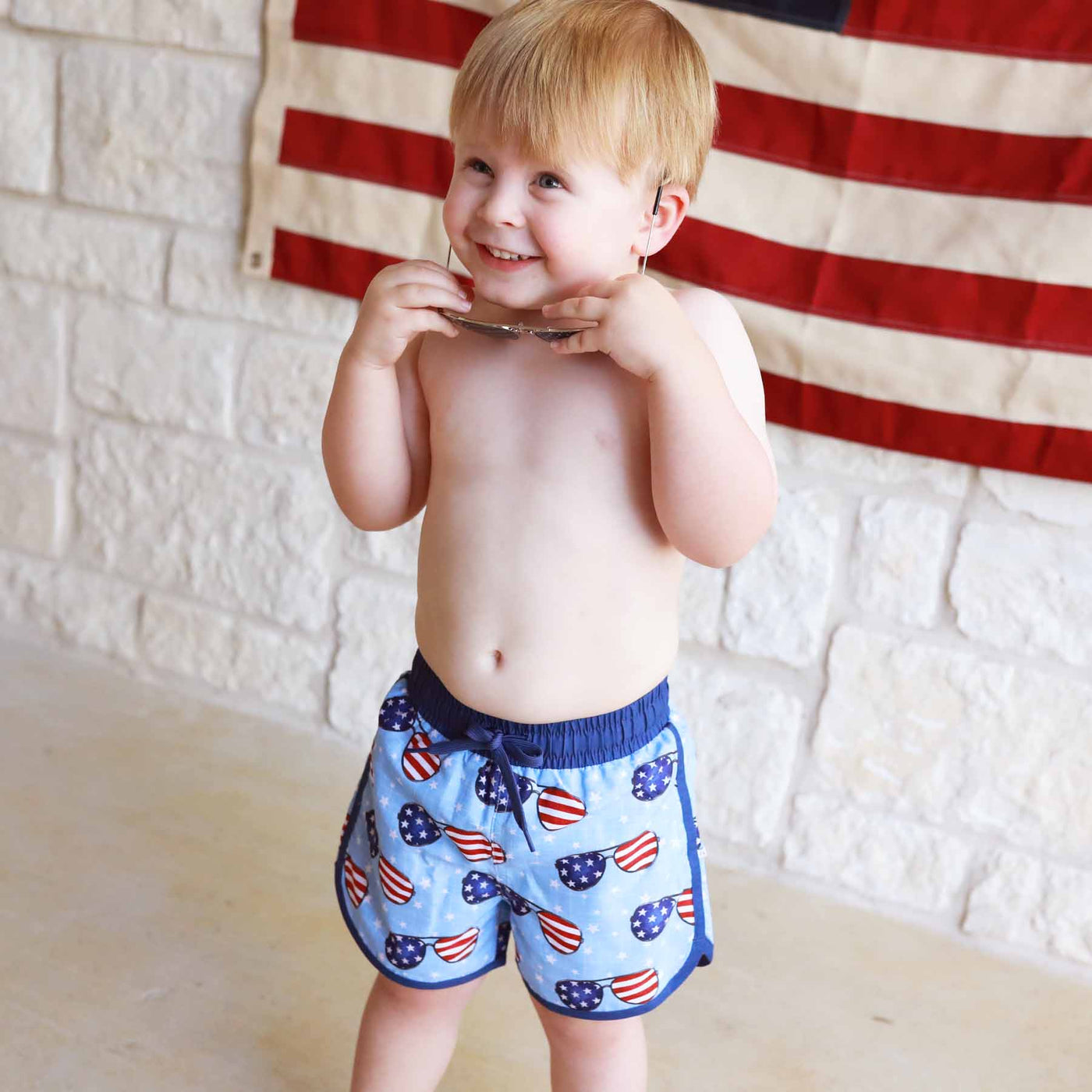 patriotic summer swim trunks for boys above the knee