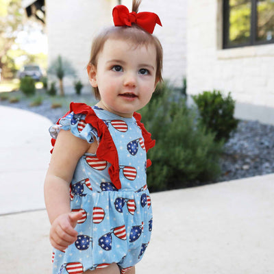 flag sunglasses ruffle bubble outfit for toddlers fourth of july 