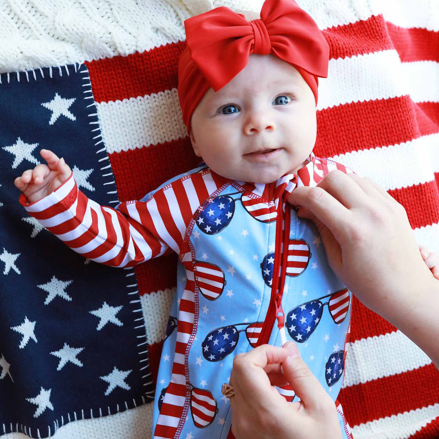 4th of july swimsuit romper for newborns with sunglasses 