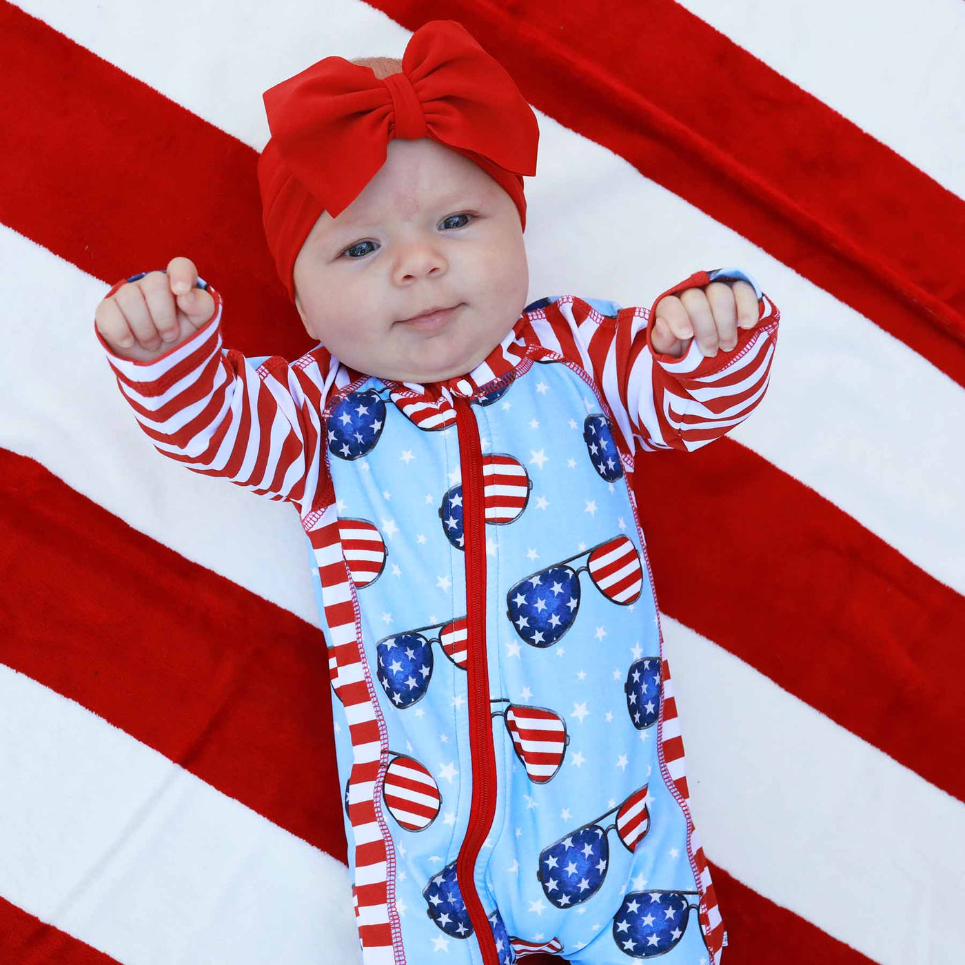 full length swim romper for babies with long sleeves 4th of july 