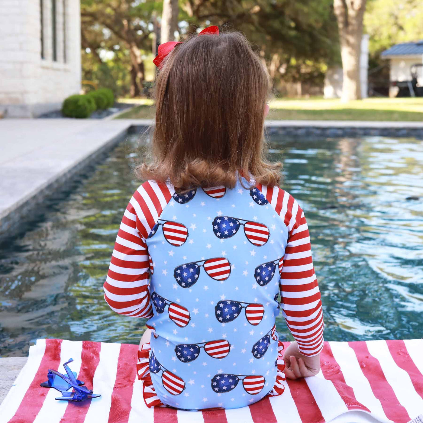 fourth of july swimsuit romper for girls with front zipper 