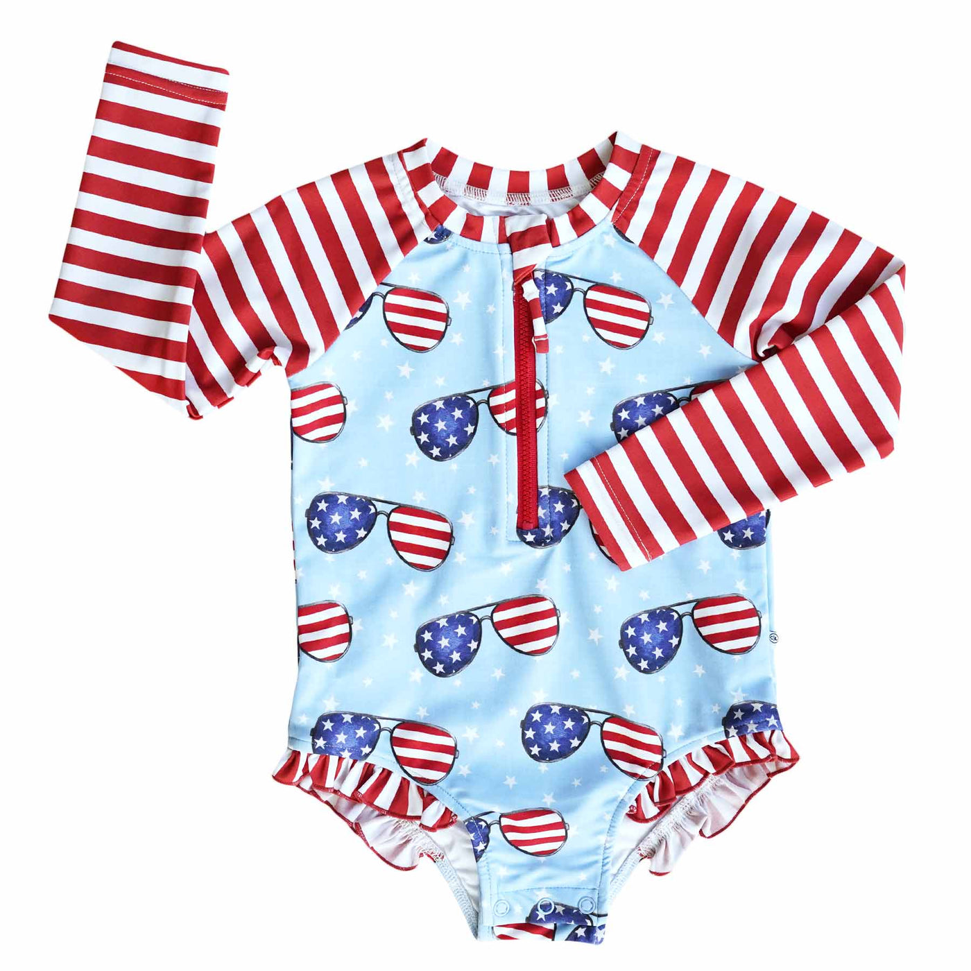 patriotic summer long sleeve rash guard with front zipper