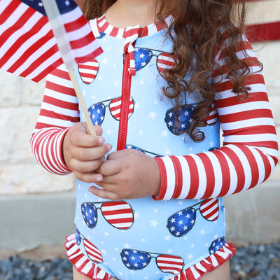 4th of july long sleeve rash guard swim suit for girls 