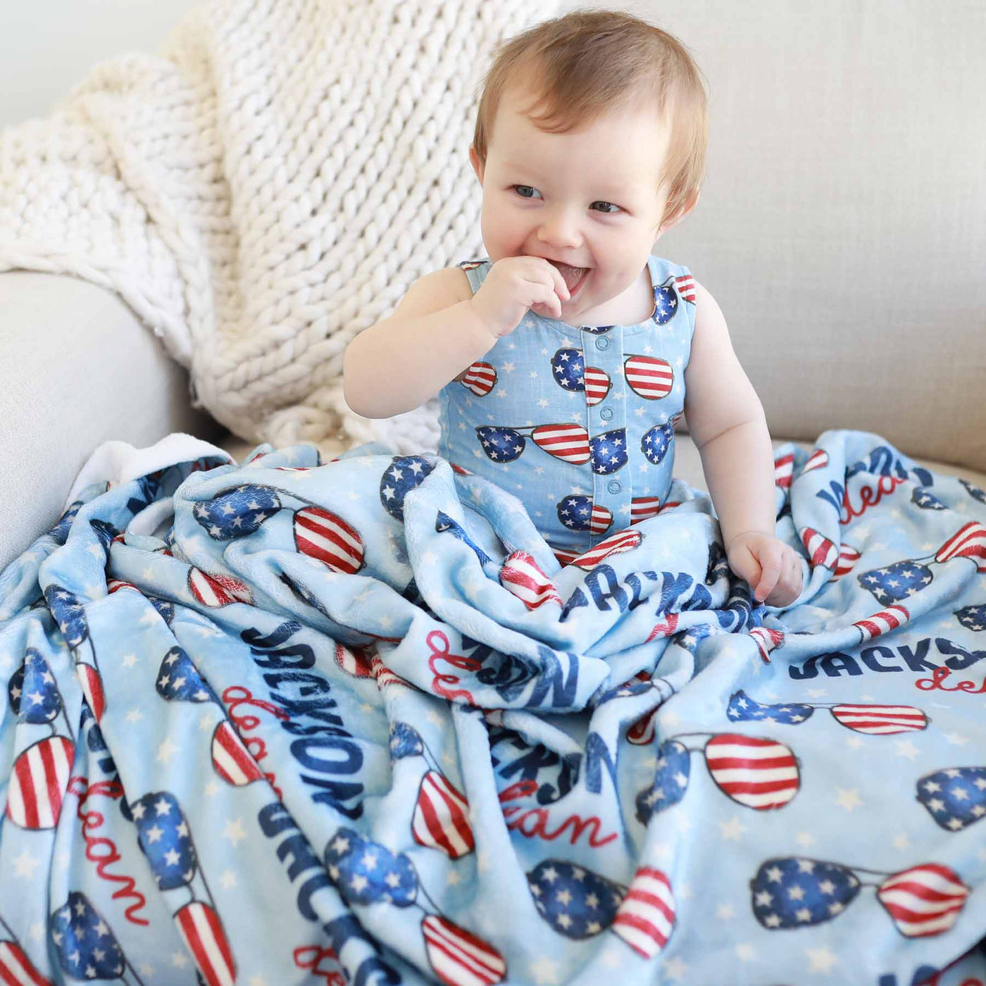 patriotic summer personalized soft minky blanket for kids 