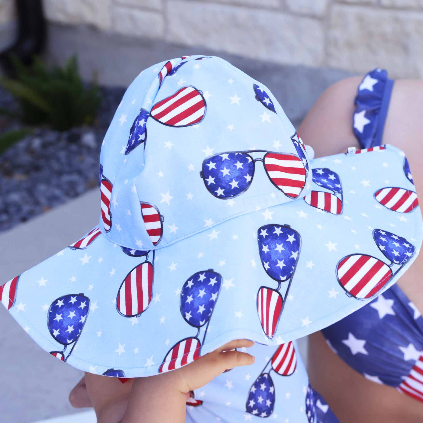fourth of july flag sunglasses swim hat for babies 
