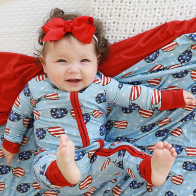 flag sunglasses pajama romper for babies 