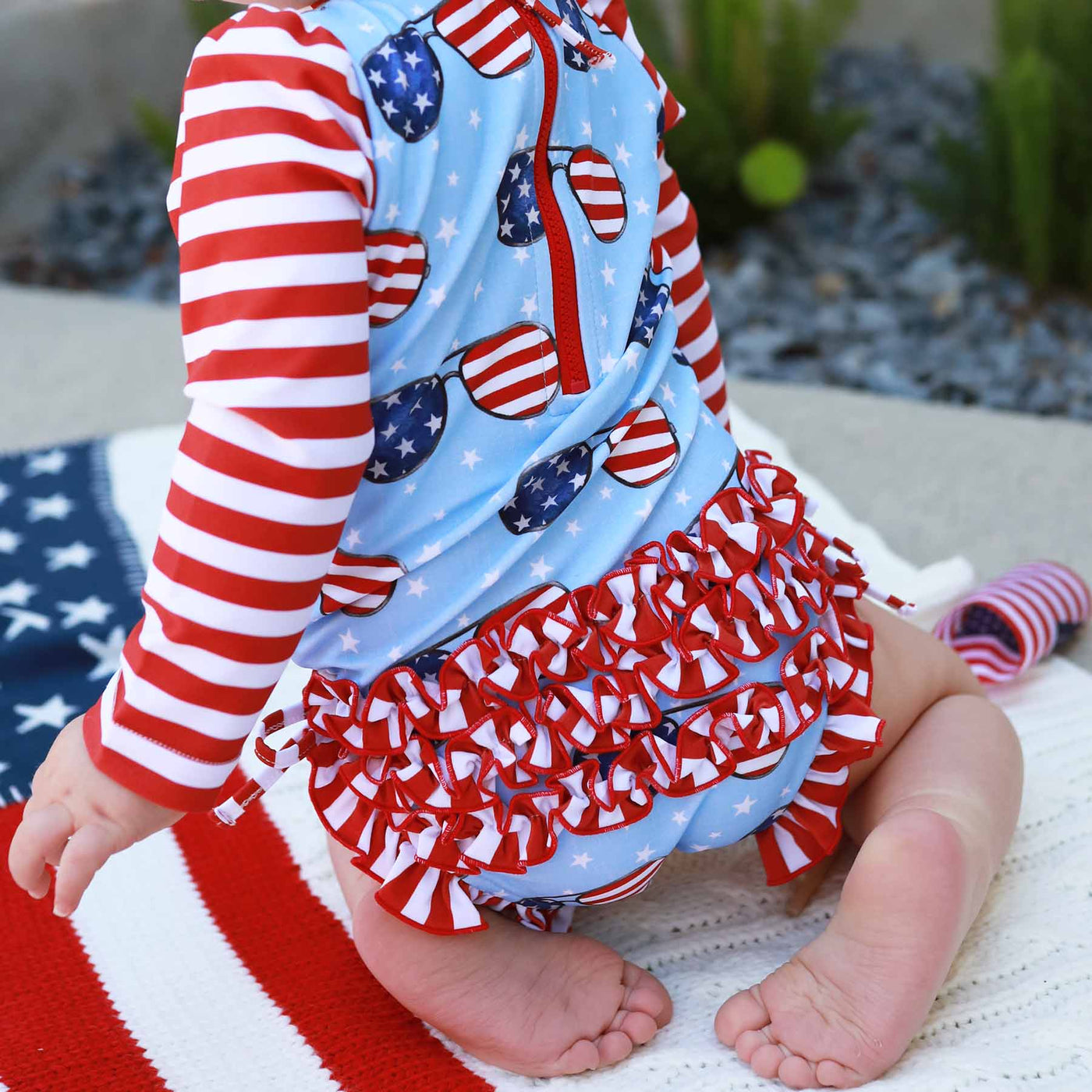 baby ruffle bottom rash guard for the fourth of july 