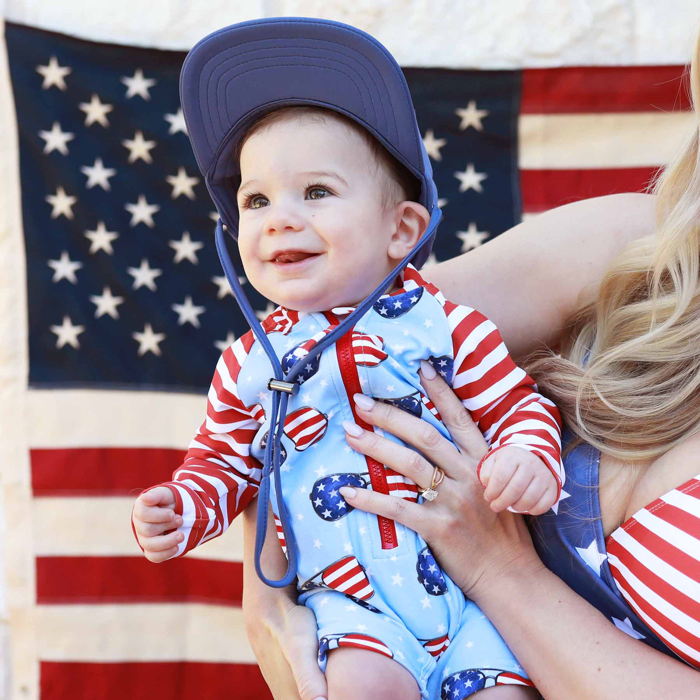 patriotic navy adjustable surf hat for babies 