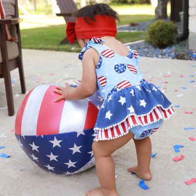 flag sunglasses tiered skirt swimsuit for babies 