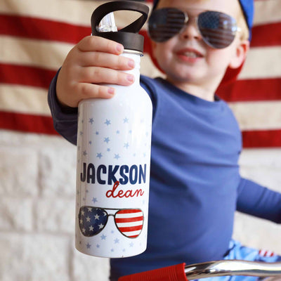 patriotic summer personalized water bottle for kids 