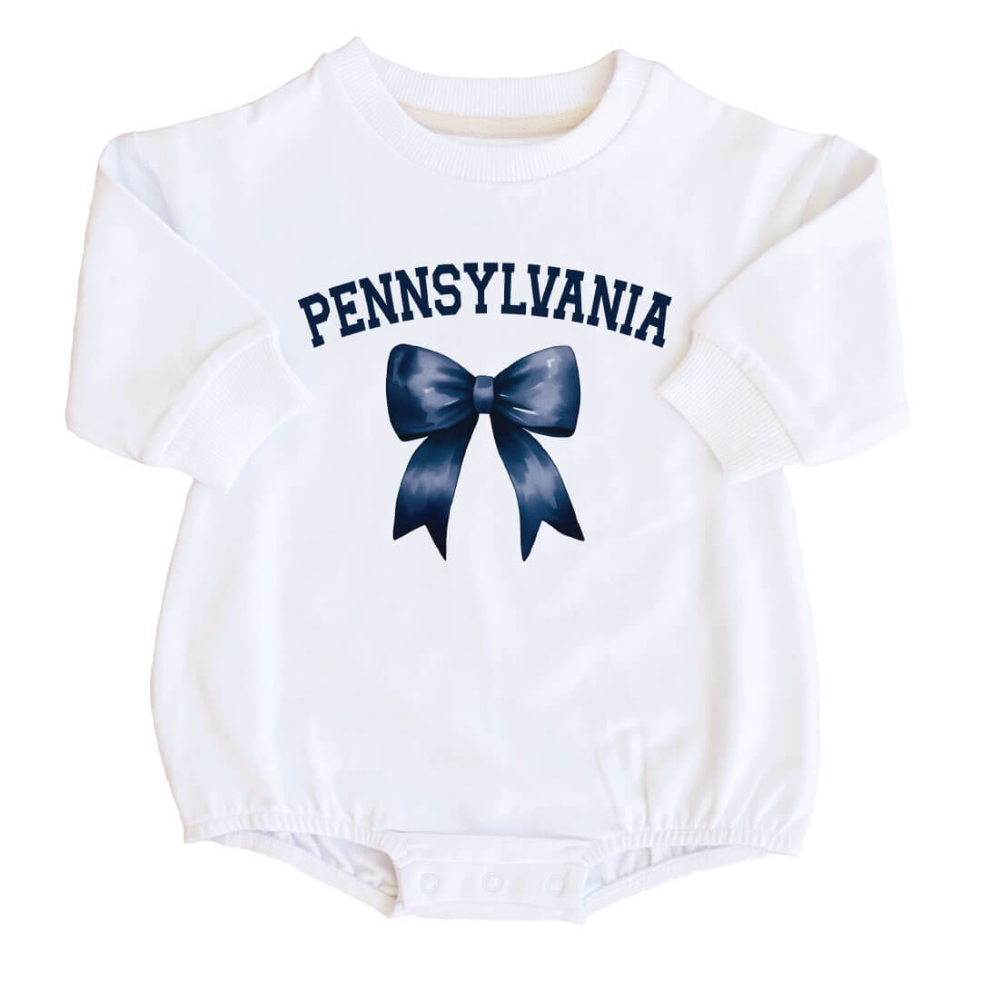 The Pennsylvania State University | Footballs & Bows Graphic Sweatshirt Bubble Romper