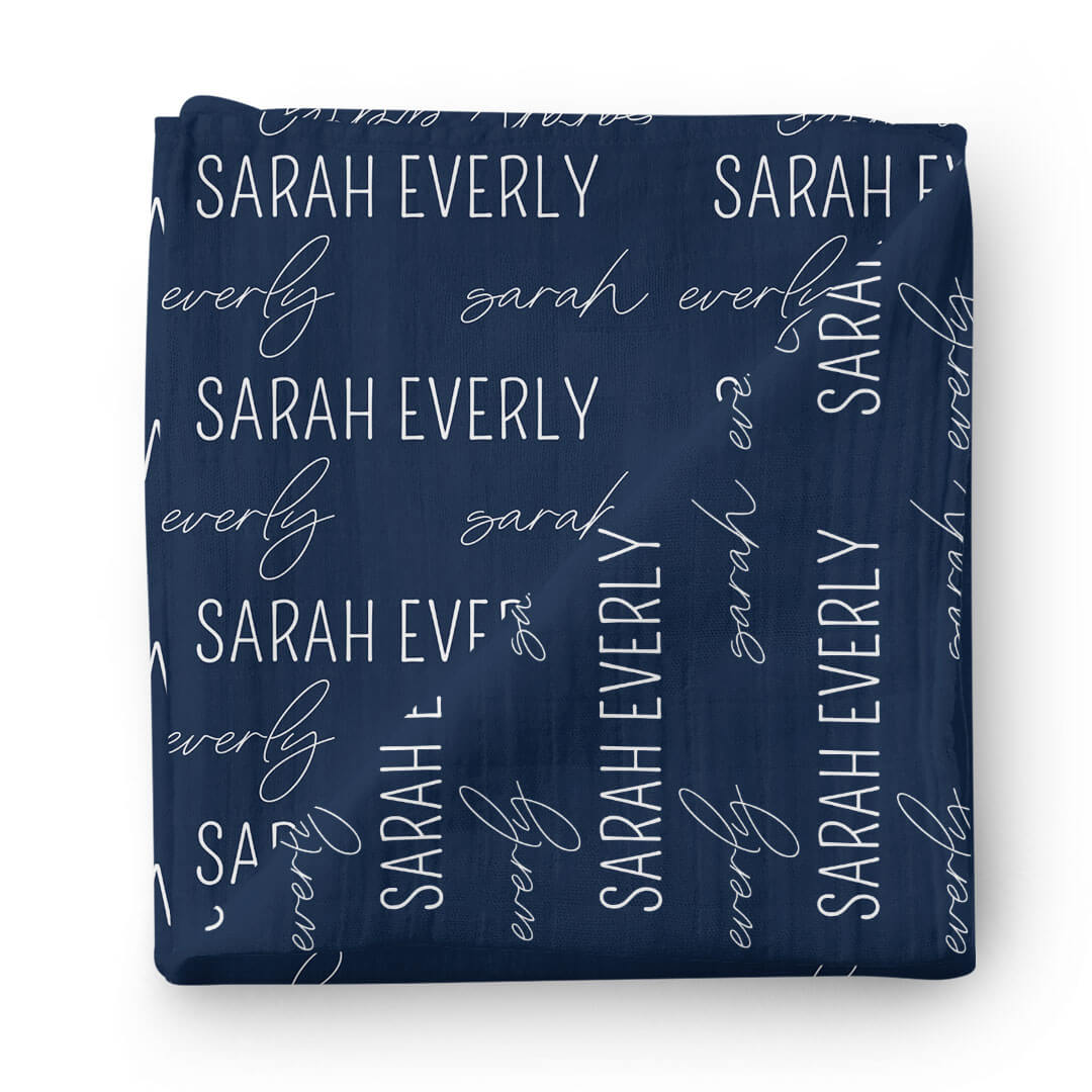 personalized swaddle blanket navy and white 
