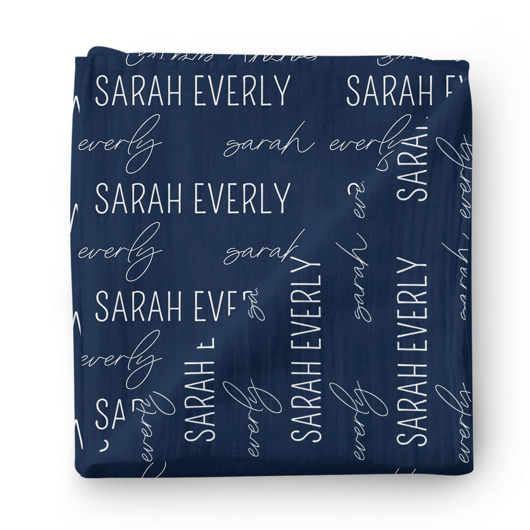Personalized Navy & White Baby Name Swaddle Blanket Caden Lane