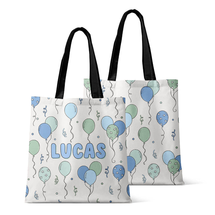 blue balloon personalized tote bag for kids 