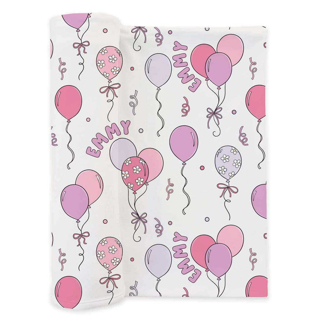 pink party balloon personalized swaddle for newborns 