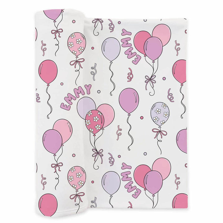 pink party balloon personalized swaddle for newborns 