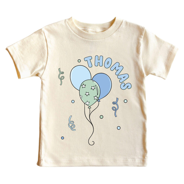 blue and green balloon personalized graphic tee for kids 
